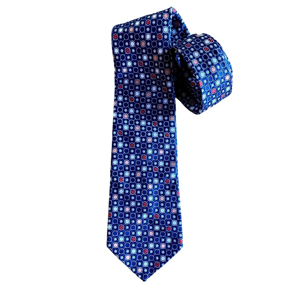 Vintage Pierre Cardin Tie Navy Red Pink Polka Dot 1970s Wide Necktie